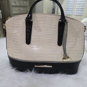 Brahmin Black and Cream Croc-Embossed Shoulder Bag